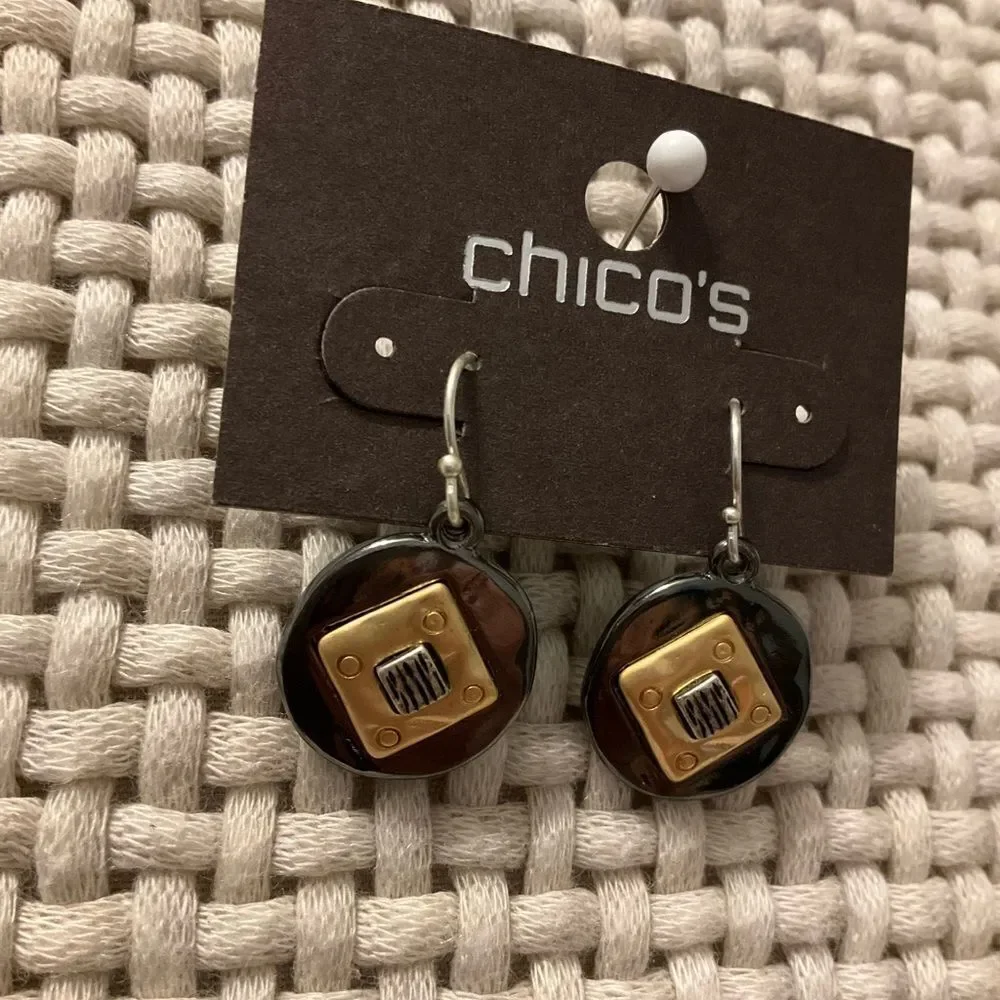 0013- New Chico's Black‎ and Gold Earrings